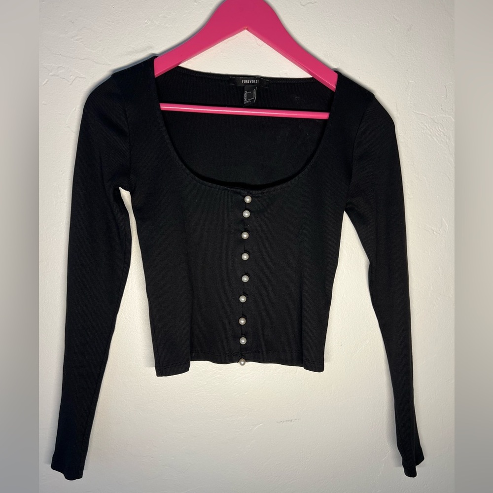 Forever 21 Black Fitted Long Sleeve Button Down Shirt